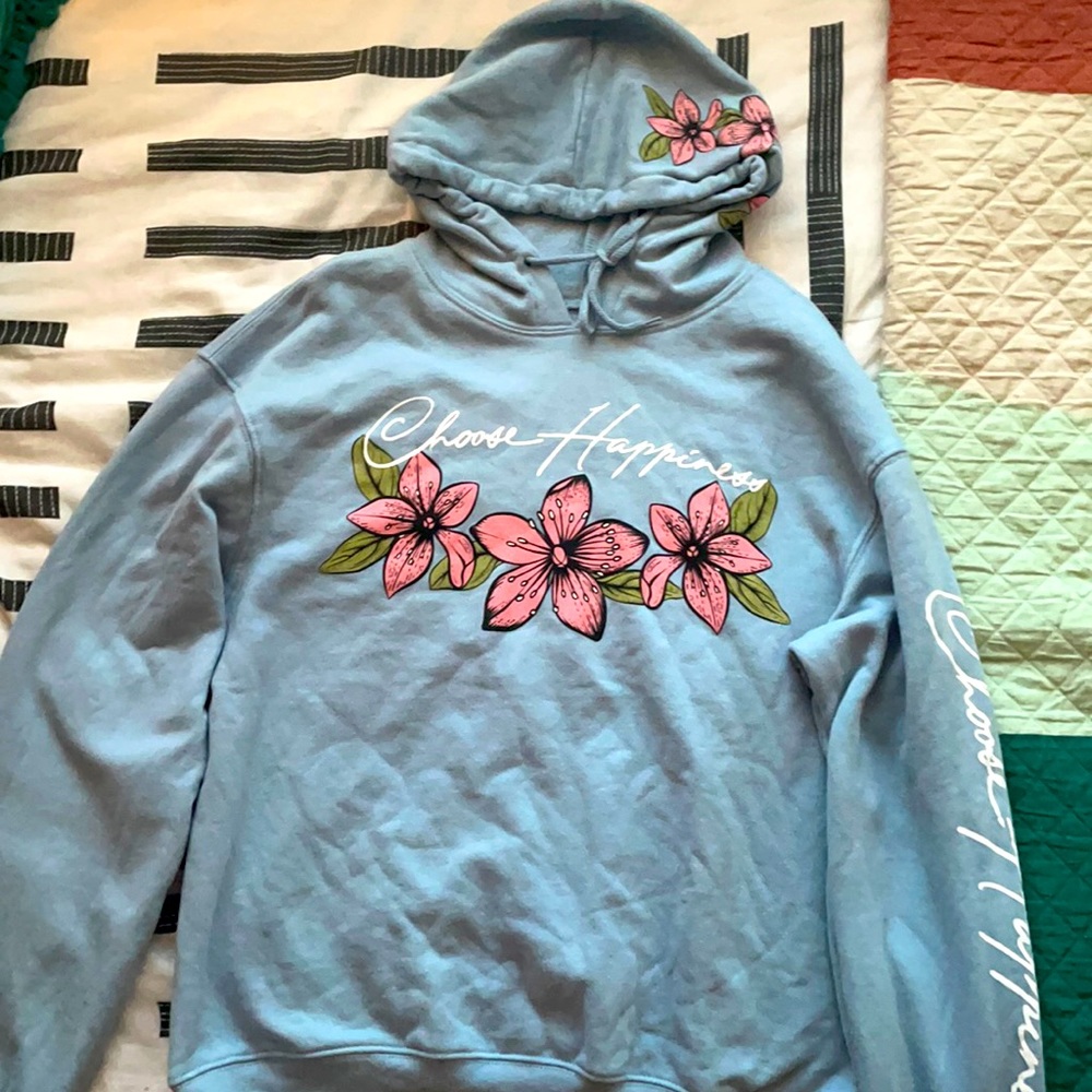 “Chose Happiness” kids hoodie with pink flowers